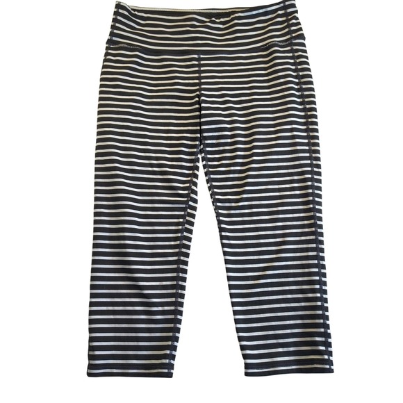 Athleta Pants - Athleta Black & White Striped Crop Leggings Activewear Athletic‎ Yoga Pants